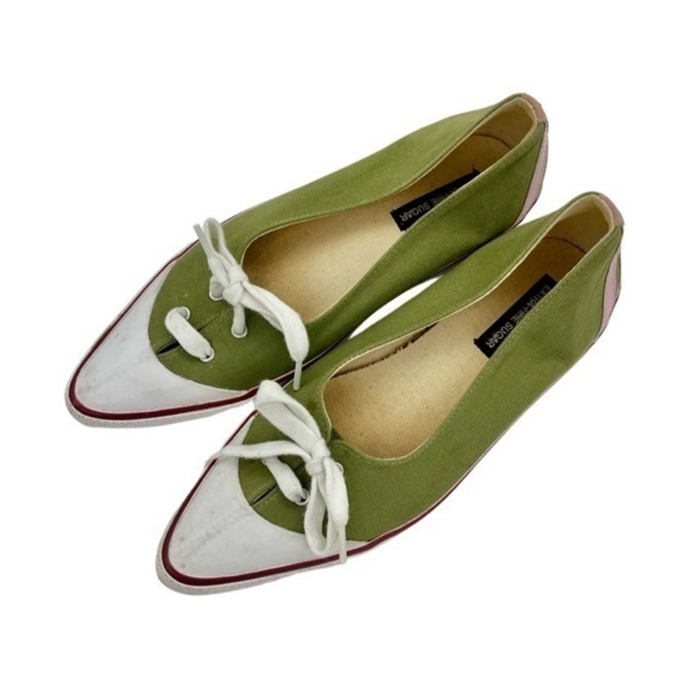 Extra Fine Sugar Women’s Retro Style Green Canvas Pointed Toe Sneaker Flats
